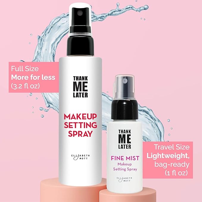 Elizabeth Mott Thank Me Later 3-in-1 Dewy Makeup Setting Spray – Hydrating & Long-Lasting Fine Mist with Niacinamide for a Radiant Glowy Look – Lightweight, Cruelty-Free, Travel-Size Face Spray, 30ml