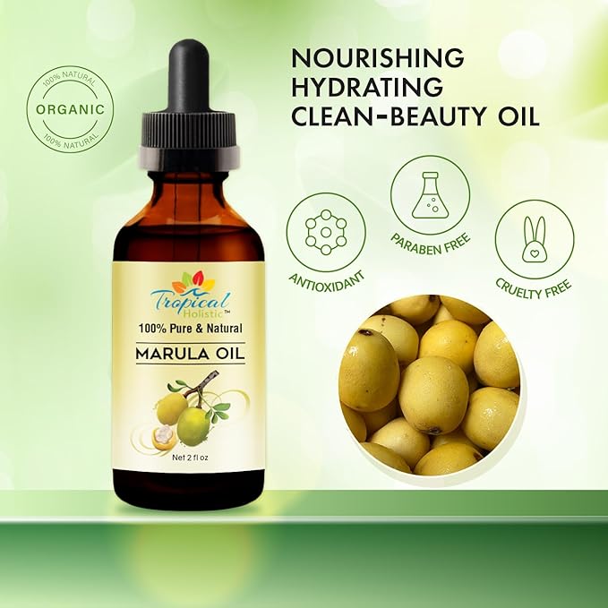 Tropical Holistic 100% Pure Organic Marula Oil 2 oz - Luxury Cold Pressed Unrefined Face Moisturizer For Skin, Hair, Body Care