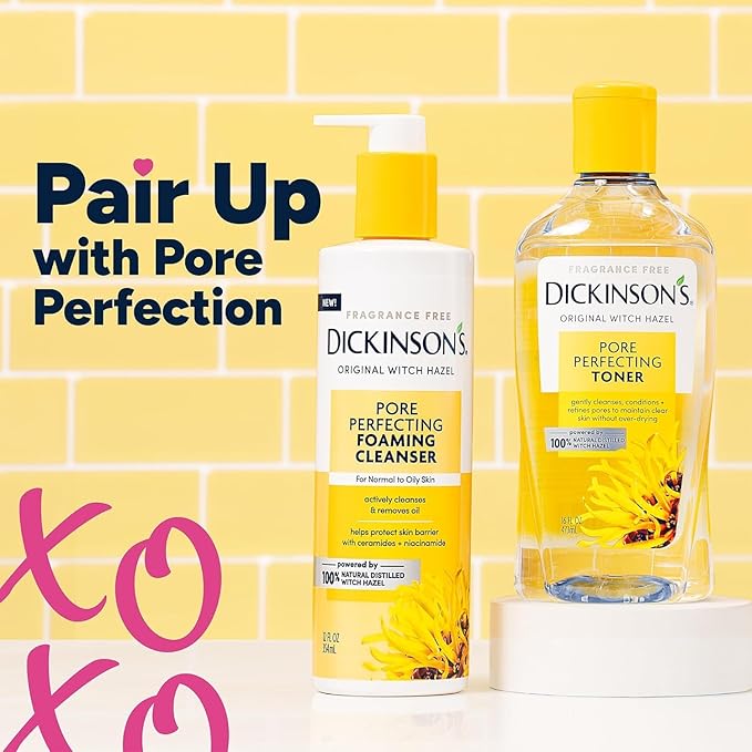 Dickinson's Original Witch Hazel Pore Perfecting Facial Cleanser, 12 Fl Oz, For Normal to Oily Skin, Removes Excess Oil, Refines and Clears Pores, Alcohol-Free Face Wash