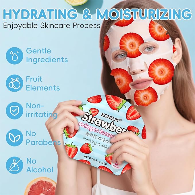 114 Pack Colorful Fruit Face Masks Skincare, Sheet Facial Mask for Dry Skin, Moisturizing & Soothing, Bulk Collagen Face Mask for Women, Christmas Stocking Stuffers, Spa Party Gifts(6 Types x 19 Pcs)