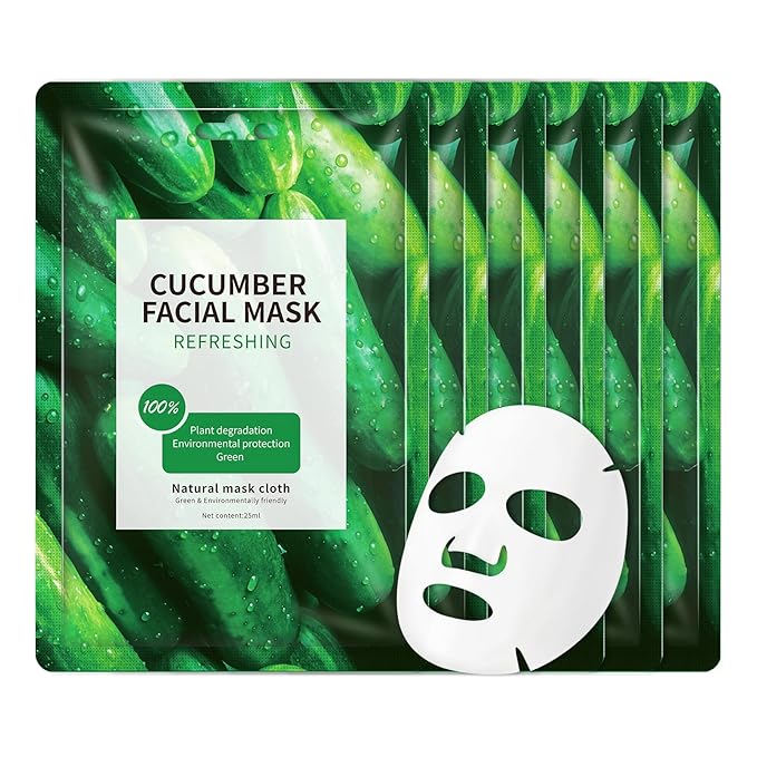 Cucumber Face Masks Sheet for Women,Moisturizes Facial Masks Oil Control,Hydrates, Soothes,Home Spa Facial Sheet Mask For All The Skin（6Pack）