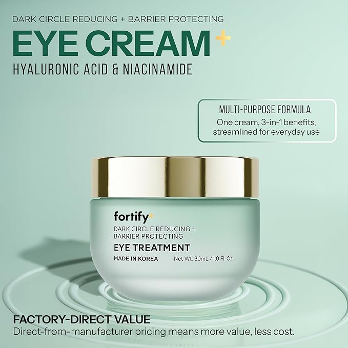 Fortify Skincare Under Eye Cream with Hyaluronic Acid & Niacinamide – Hydrates, Smooths & Reduces Puffiness – 3-in-1: Detox, Treat, Boost – Dermatologist Tested, Anti Aging – Clean Beauty – 1 FL OZ