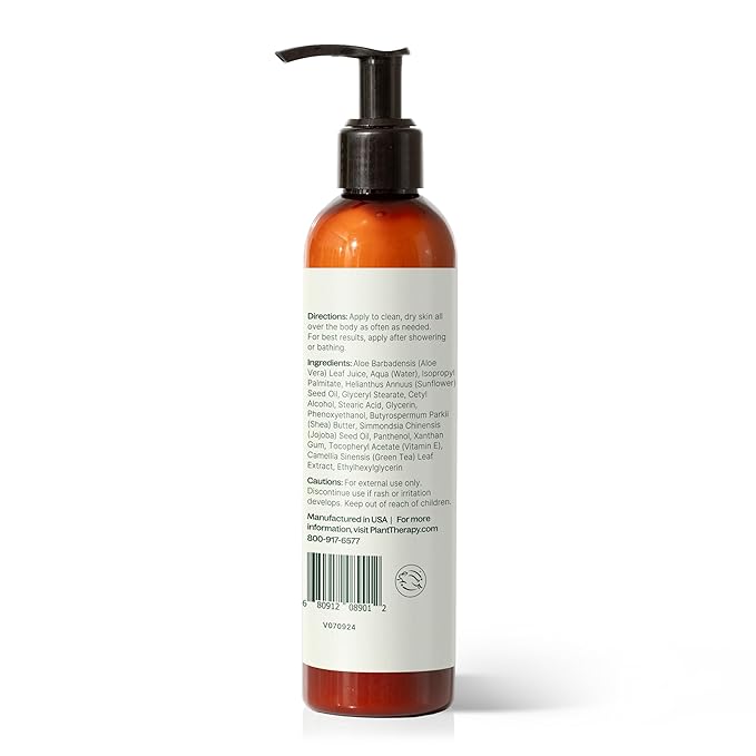 Plant Therapy Unscented Body Lotion with Aloe and Shea, Hydrate and Nourish Skin with Botanical Ingredients, 8 oz
