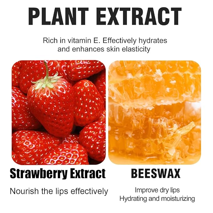Strawberry & Honey Lip Balm, Vitamin E Lip Masks & Moisturizing/Hydrating Propolis Lip Sleeping Mask With Brush, Nourish And Repair Lip Skin Winter Lip Care Products (2Pcs Honey & 2Pcs Strawberry)