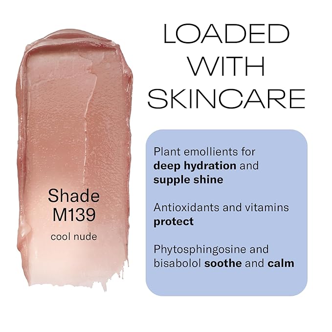 MOB Beauty Hydrating Shine Lip Balm, M139 Cool Nude Tinted Lip Balm Stick with Jojoba and Sunflower Oils, Moisturizing Glossy Finish, Vegan, Cruelty Free