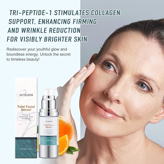 Super Vitamin C Serum for face, with Hyaluronic Acid & Peptides - Anti Aging Face Serum for Women & Men, Dark Spot Corrector for Firming, Hydrating Treatment to Reduce Wrinkles & Fine Lines, 1 fl oz
