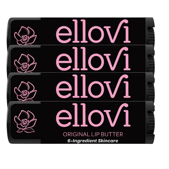Ellovi Natural Lip Butter Lip Balm - Original - Pure Enough to Eat - Made With Just 6 Vegan Ingredients - 100% Natural & Organic Moisturizing Lip Care for All Day Hydration (4-Pack)