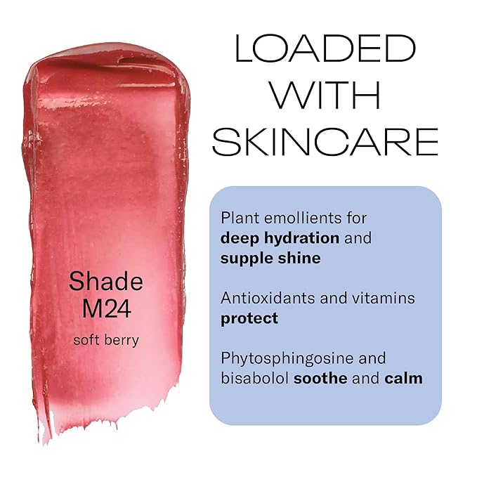 MOB Beauty Hydrating Shine Lip Balm, M24 Soft Berry Plum Tinted Lip Balm Stick with Jojoba and Sunflower Oils, Moisturizing Glossy Finish, Vegan, Cruelty Free