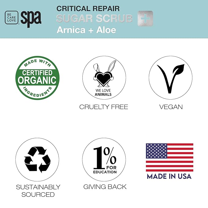 BCL Spa Critical Repair Sugar Scrub - Professional Exfoliating Body Scrub for Dry Rough Skin & Calluses with Arnica & Aloe- Self Care for Women and Men, Made in USA, 16 oz