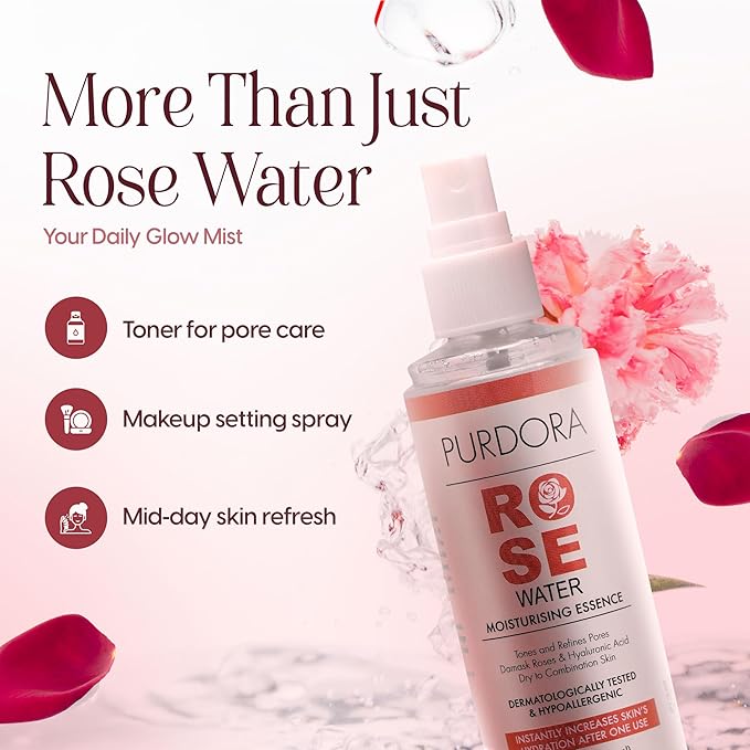 Rosewater, Refreshing Facial Mist, Toner, Glowing Skin, Hydrating Spray for Face, Organic Damask Rose Water, for All Skin Types, Alcohol Free, Cruelty Free, 4.05 Fl Oz 120 ml