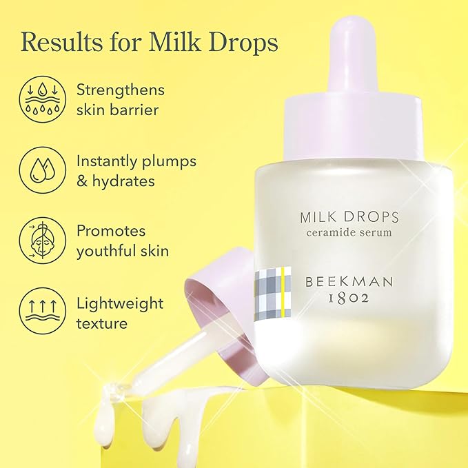 Beekman 1802 Milk Drops Ceramide Facial Serum – Hydrating Barrier Serum with Goat Milk, Ceramides, Squalane & Hyaluronic Acid – Lightweight, Non-Greasy – Fragrance Free – For Oily & Acne-Prone Skin