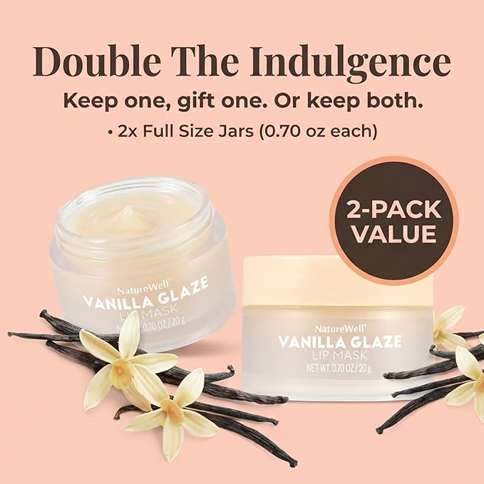 NATURE WELL Vanilla Glaze Hydrating Lip Mask For A Softer, Smoother, Plumper Pout, Nourish & Moisturize Dry Cracked Lips, Made With Shea Butter & Vitamin C, Clean Formula, 0.70 Ounce Each (Pack of 2)