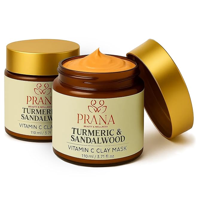 PRANA Sandalwood & Turmeric Face Mask - Natural Cleansing Facial Mask with Ayurvedic Ingredients - Bentonite & Kaolin Clay Mask - Brightening, Hydrating (3.71 Fl Oz (Pack of 2))