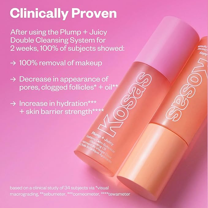 Kosas Plump + Juicy Cushiony Calm Botanical Cleansing Oil – Hydrating Makeup Remover for Sensitive Skin, Non-Greasy Oil Cleanser with Ceramides & Squalane for Soft, Soothed Skin