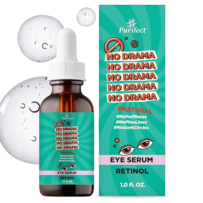 Purifect No Drama Retinol Eye Serum for Women & Men - Under Eye Serum Treatment with Vitamin E, Anti Aging Support, Helps Dark Circles, Fine Lines & Wrinkles, Vegan Skincare, Cruelty Free - 1 fl oz