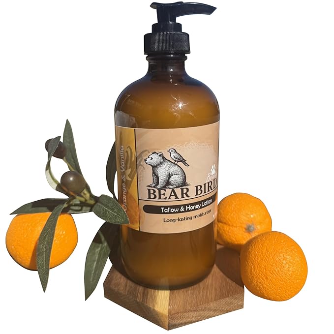 100% Grass-Fed Tallow & Raw Honey Lotion with Olive Oil, Orange & Vanilla Essential Oils