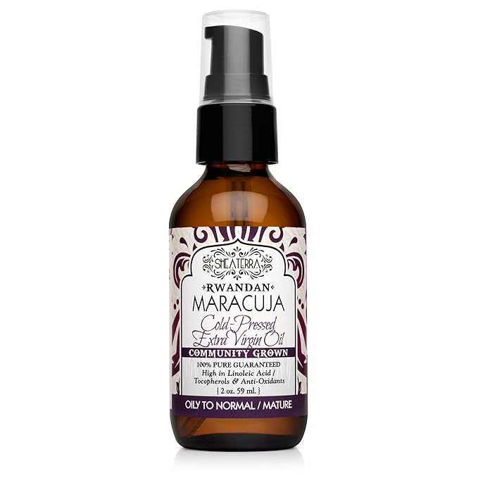 Shea Terra Rwandan Maracuja Cold-Pressed Extra Virgin Oil, All Natural Emollient Oil Rich in Vitamin C for Supporting Super Soft, Glowing, Youthful Skin, Cold Pressed Virgin Serum, 2 oz