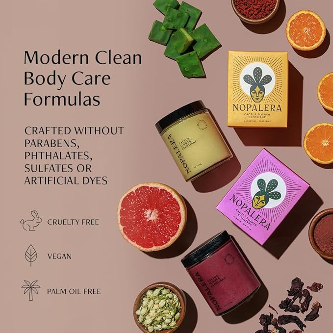 Nopalera Hibiscus Cactus Flower Exfoliant - Exfoliating Face & Body Scrub, 3-in-1 Cleanser, Exfoliator, & Moisturizer, Vegan, Cruelty-Free, Natural Floral Scent, Dye Free, 6 oz.