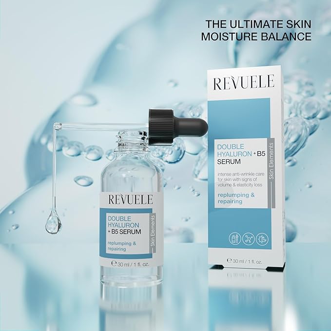 REVUELE Double Hyaluron + B5 Serum, Hydrating Face Serum with Hyaluronic Acid & Panthenol 1 fl.oz