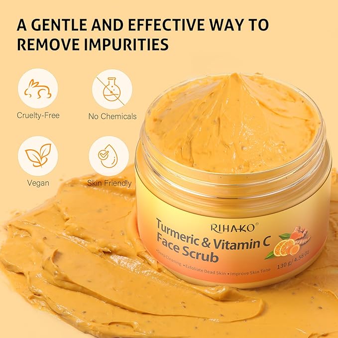 RIHAKO Easter Gifts for Women Turmeric Vitamin C Face Scrub-Turmeric Microdermabrasion Exfoliating Facial Scrub Vitamin C Face Exfoliator