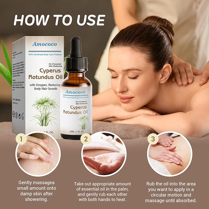 Cyperus Rotundus Oil, Natural Cyperus Rotundus Oil for Hair Removal, Moisturizes & Soothes the Skin, Suitable for All Skin Types, 30ml
