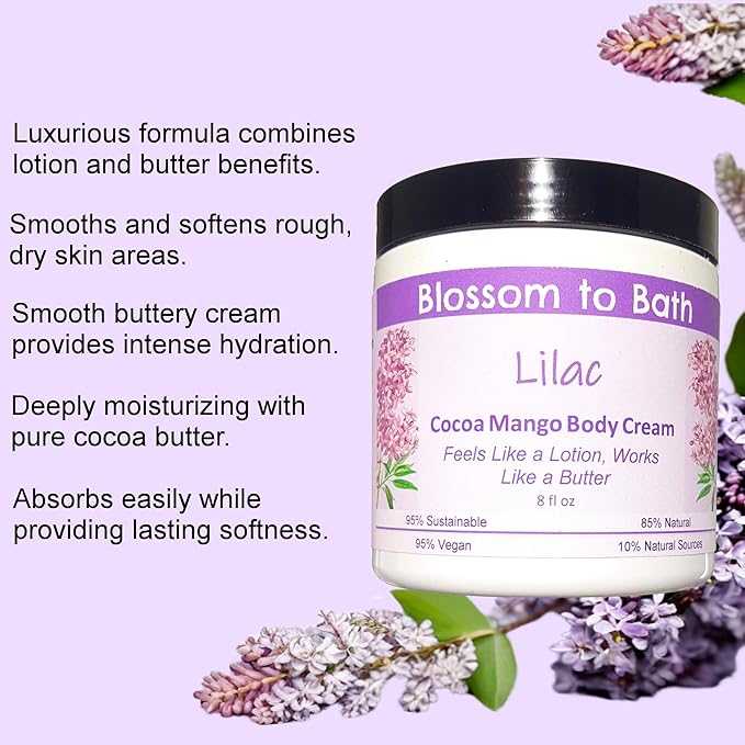 Lilac Cocoa Mango Body Cream (8 Ounce) - Phthalate Free Fragrance - Feels Like A Lotion And Works Like A Butter with a Fresh Blooming Scent
