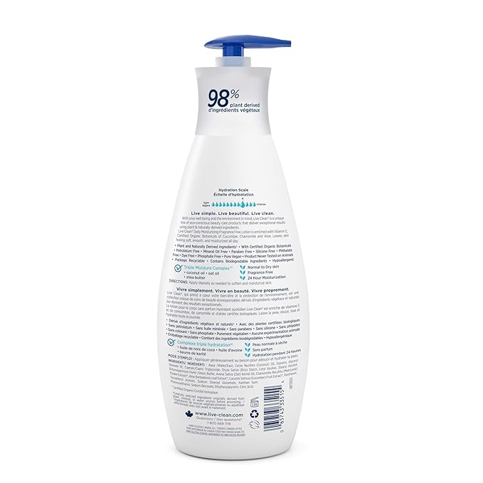 Live Clean Daily Moisturizing Body Lotion, Fragrance Free, 18 Fl Oz (Pack of 2)