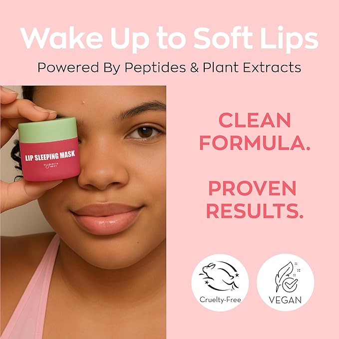 Elizabeth Mott Lip Sleeping Mask – Overnight Treatment with Peptides to Repair, Hydrate & Restore Dry, Chapped, Cracked, Peeling Lips – Moisturizing Collagen Balm to Soften, Smooth, Plump 0.71 oz