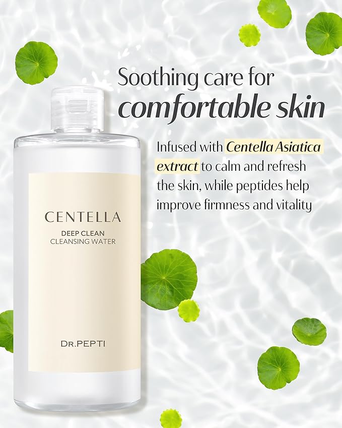 dr.pepti Centella Micellar Cleansing Water – Tear-Free Face & Eye Makeup Remover for Sensitive Dry Skin – Low pH, No-Rinse Formula with 6 Peptides, LHA & Apple Amino Acids, 13.5 fl oz