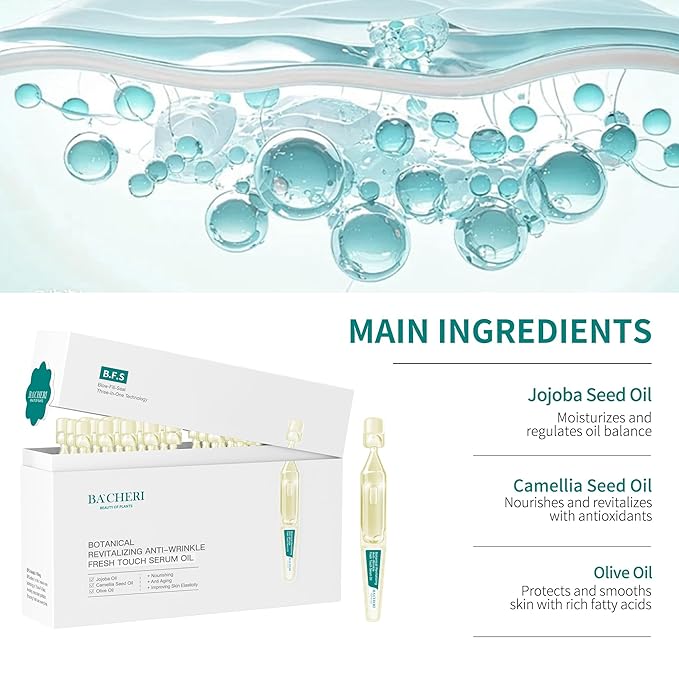 Anti-Aging Serum for Face – Essential Botanical Oil Ampoule with Olive, Jojoba & Squalane – Hydrating, Smoothes Fine Lines & Restores Radiant, Dry Skin, 1ml x 30