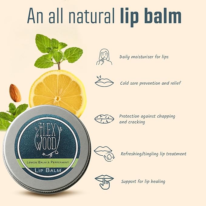 The Ilex Wood - Lip Balm Pack of 3 - Lemon Balm and Peppermint - All natural, coldsore prevention, cruelty free, plastic free, moisturising lip balm, handcrafted - 3 x 10ml (3 x 0.34 fl oz)