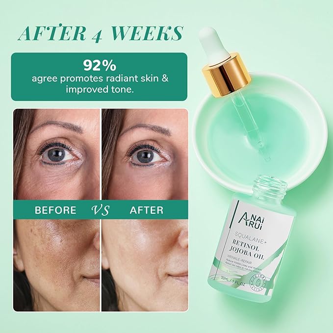 ANAI RUI Squalane Retinol Jojoba Oil Moisturizer for Face Hydrate, Nourish, Moisturize Fine Lines and Wrinkles, Wrinkle-Repair Facial Oil for Smoother, Supple Skin 1 fl. Oz