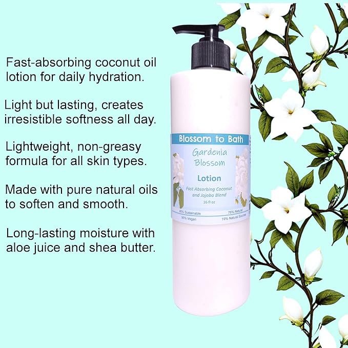 Gardenia Blossom Lotion (16 ounce) - Phthalate Free Fragrance - Absorbs Quickly with a Rousing Floral Scent