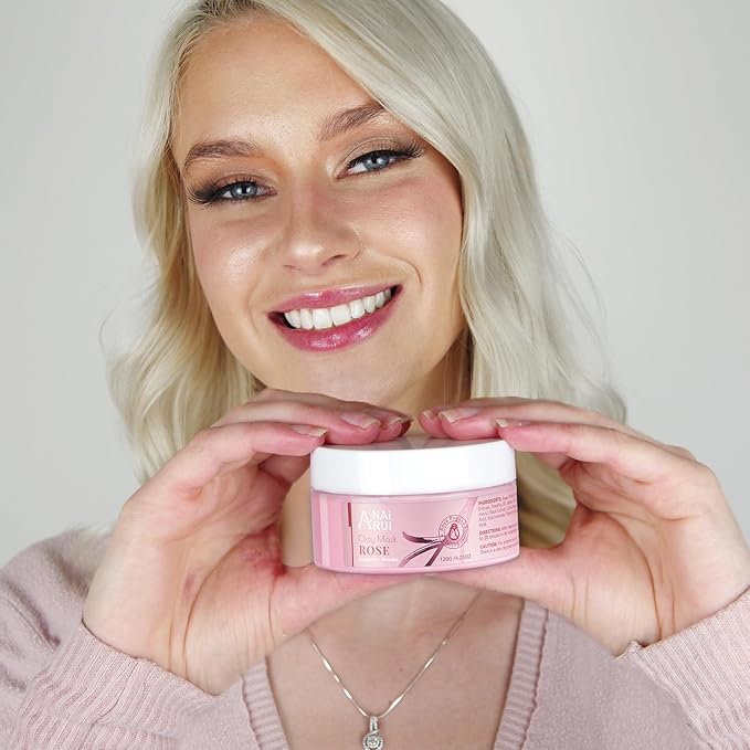 ANAI RUI Rose Facial Mask, Deep Cleansing, Clay Mask with Kaolin Pink Clay, Gifts for Women, Niacinamide, Collagen, Hyaluronic Acid for Moisturizing & Smooth Skin, Pores Minimizers, 4.23 Oz