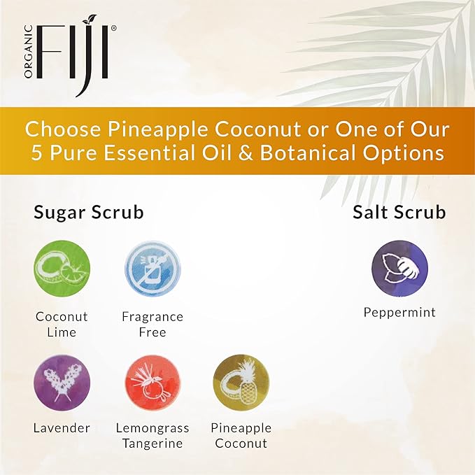 Organic Fiji Whole Body Scrub - Infused with Coconut Oil, Exfoliating Sugar Scrub for Smooth and Soft Skin, Exfoliates & Restores Skin's Natural Biosphere, Pineapple Coconut 20 oz