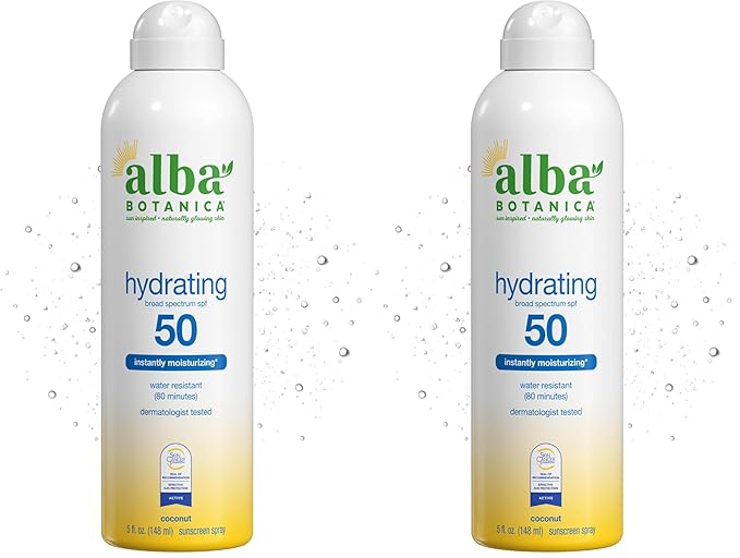 Alba Botanica Sunscreen Spray for Face and Body, Broad Spectrum SPF 50 Sunscreen, Hawaiian Coconut, Water Resistant and Biodegradable, 5 fl. oz. Bottle (Pack of 2)
