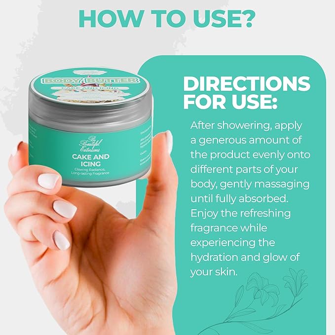 body butter cake and icing scent long -lasting fragrance,hydrate skin jojoba oil and more 8oz