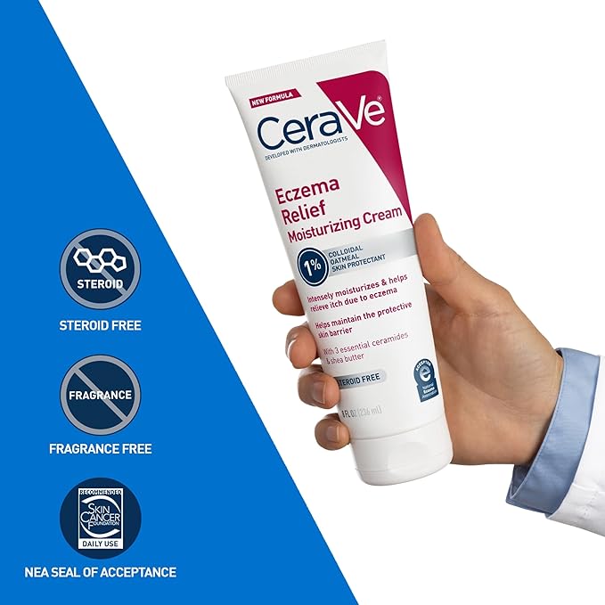 CeraVe Eczema Relief Moisturizing Cream with Colloidal Oatmeal, Shea Butter & Vitamin E For Dry Skin & Itchy Skin Relief, Steroid Free & Paraben Free, 8oz