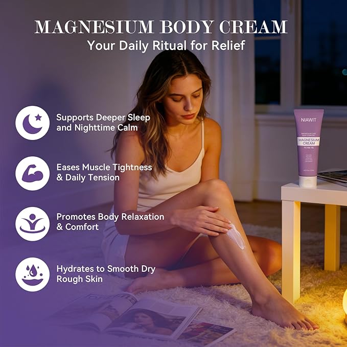 Magnesium Cream – Restful Sweet Sleep + Muscle Relaxation for Legs, Feet & Arms | Hydrating Body Cream with Magnesium & Shea Butter to Smooth Skin, Calm Gentle Formula 125 ml