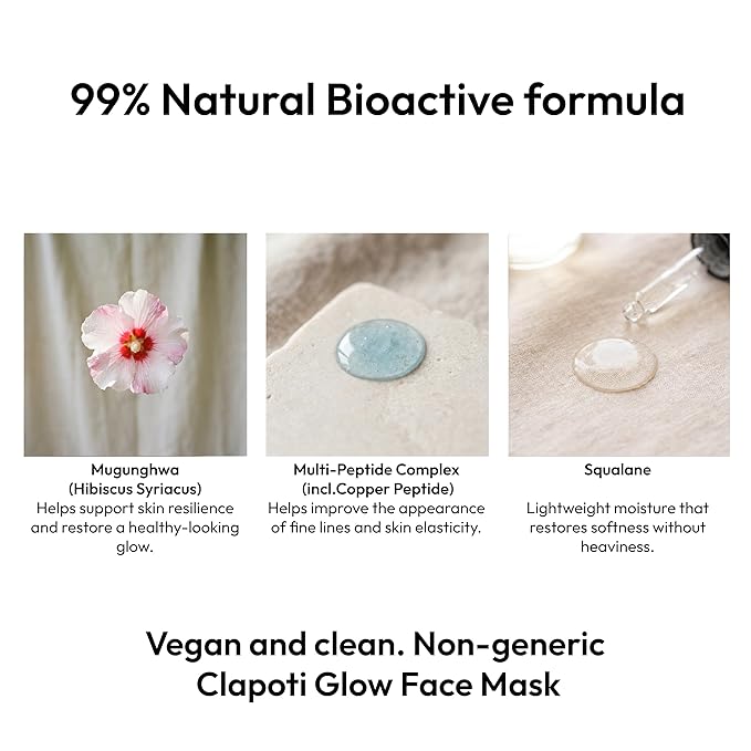 Bioactive Phyto-Glow Face Mask, 99% Natural Korean Sheet Mask for Instant Glass Skin & Hydration, Sheet Face Masks with Hibiscus, Peptides & Green Tea, No-Rinse & Gentle for Sensitive Skin