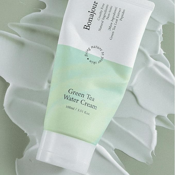 BONAJOUR] Green Tea Water Cream Vegan Moisturizing Facial Gel Cream for sensitive skin - Daily hydrating Water Bomb Moisturizer 3.38 Fl. oz -