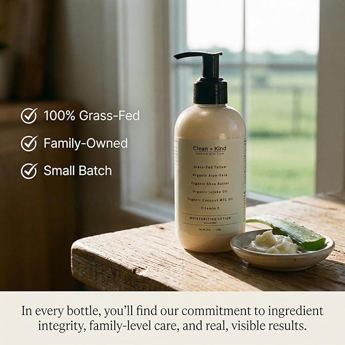 Daily Moisturizing Lotion – Tallow Body Lotion with Aloe Vera, Shea Butter, Jojoba Oil, MCT Oil & Vitamin E – Deep Hydration for Dry, Rough, Sensitive Skin (16 oz, Vanilla)
