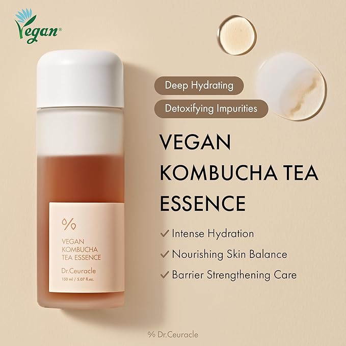 Dr.Ceuracle Vegan Kombucha Tea Essence - Hydrating Milky Toner with Kombucha Tea Extract, Centella Asiatica, Ceramide, Korean Skincare Essence (150 ml / 5.07 fl. oz.)