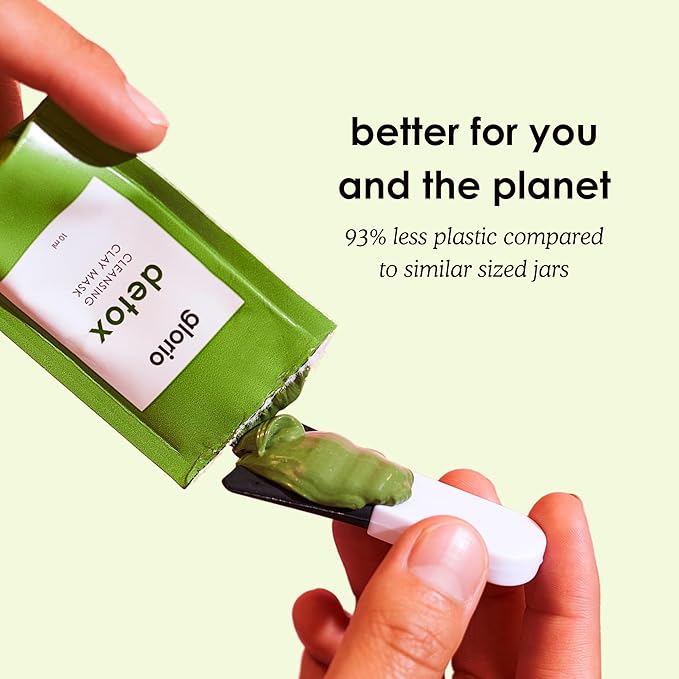 Glorio DETOX: 8 Cleansing Clay Face Mask Treatments - Rare Green Clay - 8 Week Beauty Set - Minimizes Pores, Blackheads, Breakouts - Glycolic + Salicylic Acid, Indian Clay, Spa Gift Set, Face Skincare