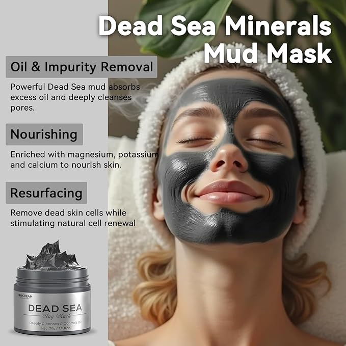 Hicream Turmeric Clay Mask, Green Tea, Dead Sea Minerals Mud Mask, Spa Facial Mask 3-Piece Set for Deep Cleansing, Moisturizing and Refining Pores, Vegan & Cruelty-Free, 7.5 fl.oz