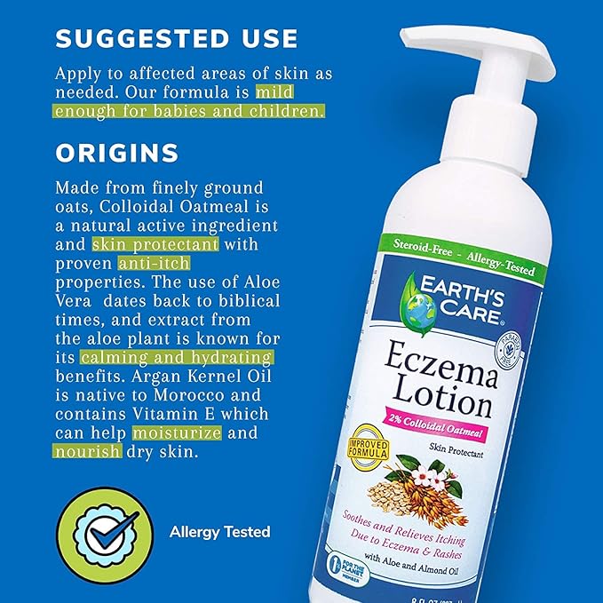 Earth's Care Eczema Lotion - Natural Lotion for Eczema - Safe and Mild Eczema Lotion for Adults and Kids, Trial Size (0.42 OZ)
