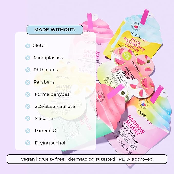 Avatara Sheet Mask Set, Facial Mask Variety Sets (Kids Slushy 12 Pack)
