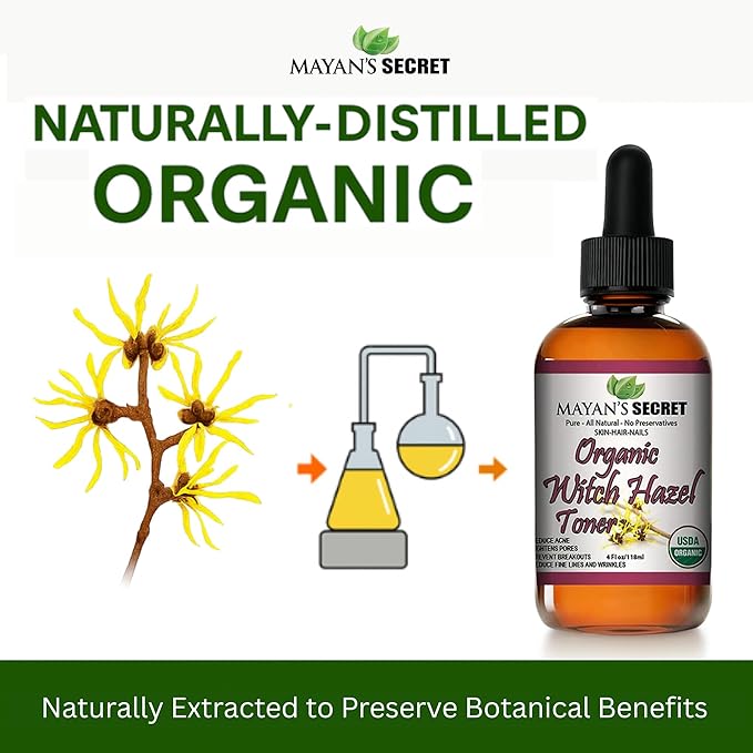 USDA Certified Organic Witch Hazel Toner by Mayan's Secret Facial Toner,