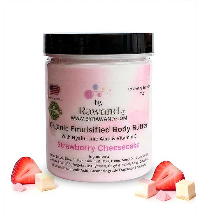 Strawberry Cheesecake Handmade Body Buttercream with Shea & Cocoa Butter based with Natural oils & Hyaluronic Acid - Non Greasy and Moisturizing - Omega Rich Formula (Red (Strawberry cheesecake))