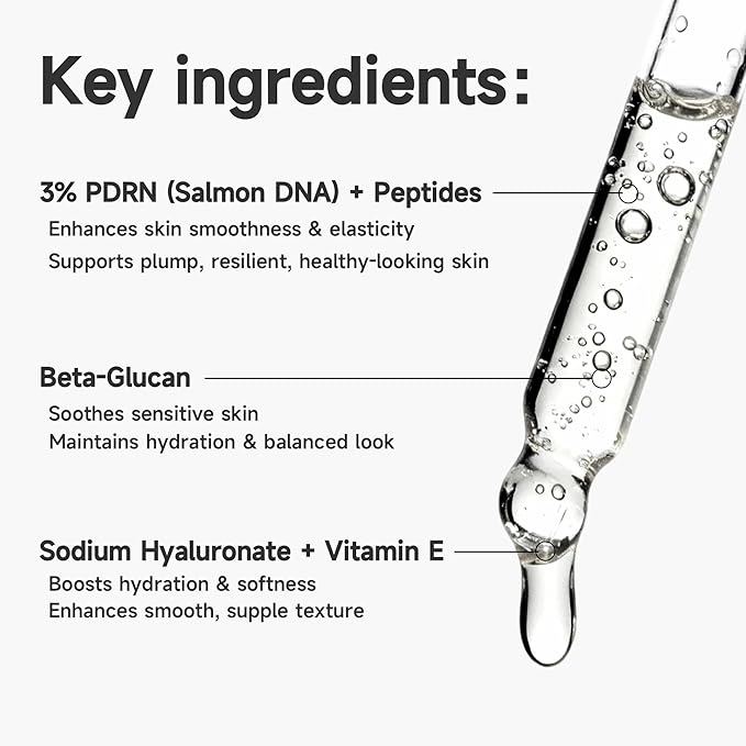3% PDRN Salmon DNA Facial Serum with Peptide - Helps Soothe Sensitive Skin, Supports Healthy-Looking Skin, Helps Skin Look Plump & Resilient - Suitable for All Skin Types - 30ml (1 FL OZ)